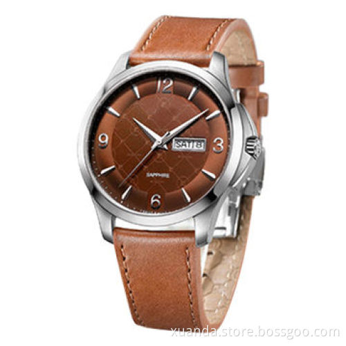 Stainless steel case watch, with calendar, Japan movement, genuine leather strap vogue style